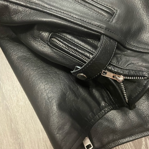 Black & pink 100% leather moto jacket with side zips removable quilted liner XL - Picture 4 of 12